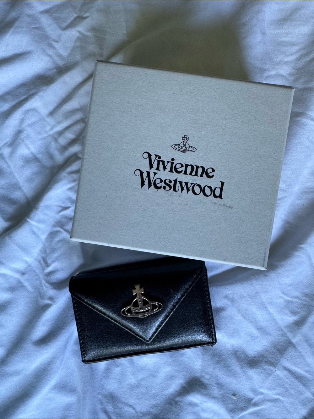 Vivienne Westwood Black Leather Compact Wallet with Silver Orb (SEE DESCRIPTION)